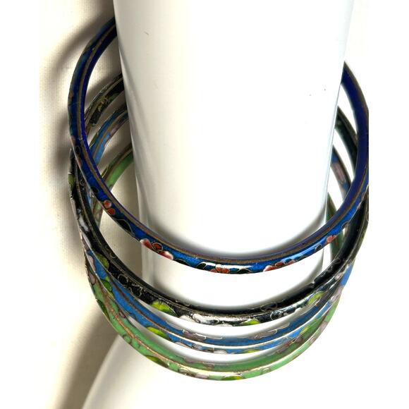 4 Vintage Floral Enamel Cloisonne Bangles Retro Perfect Gift - Picture 8 of 8